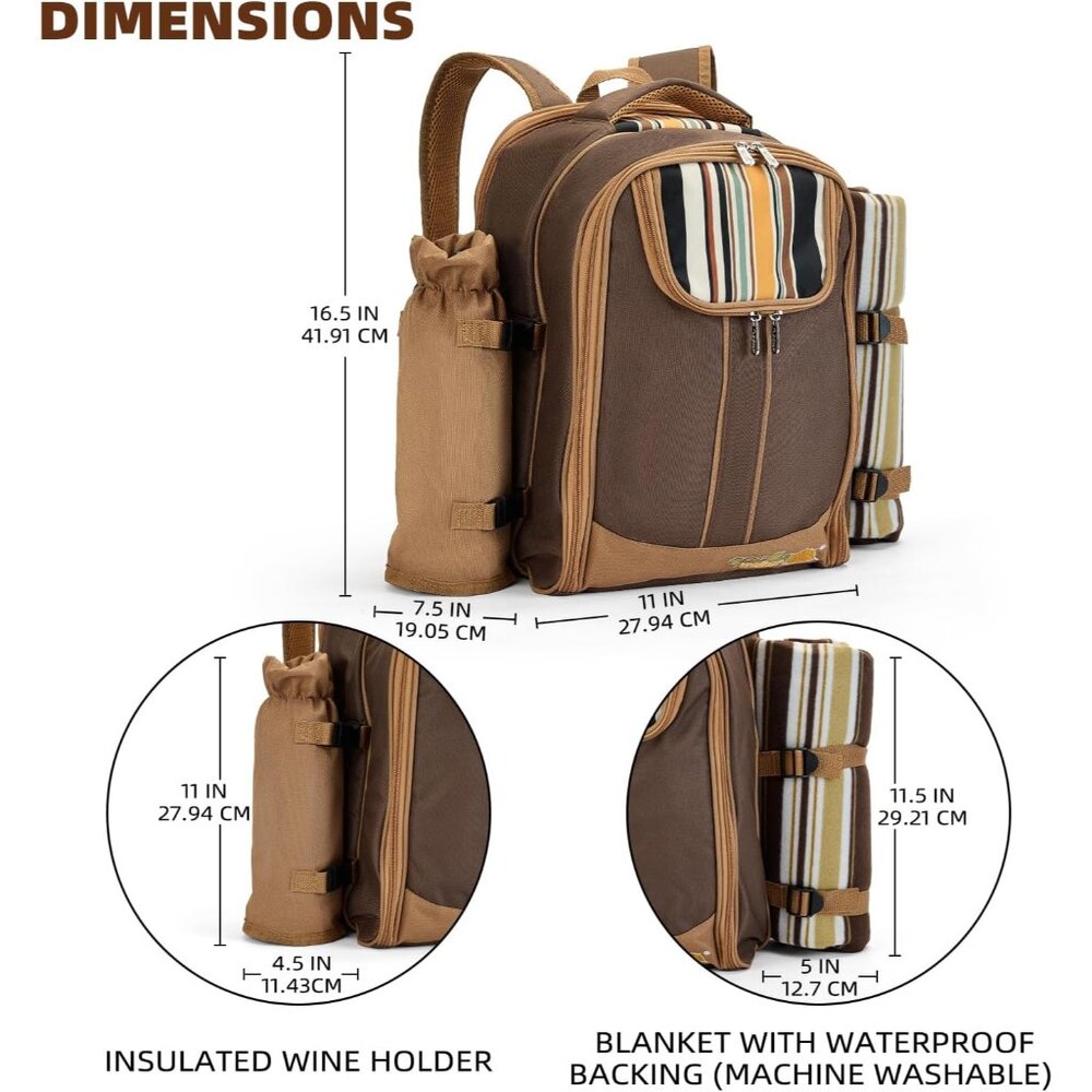 Picnic Backpack Bag for 4 Person with Cooler Compartment,Wine Bag, Picnic Blanke - Picture 5 of 9